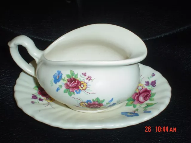 Very Pretty Axe Vale Sauce Boat And Dish Flowers 1950's