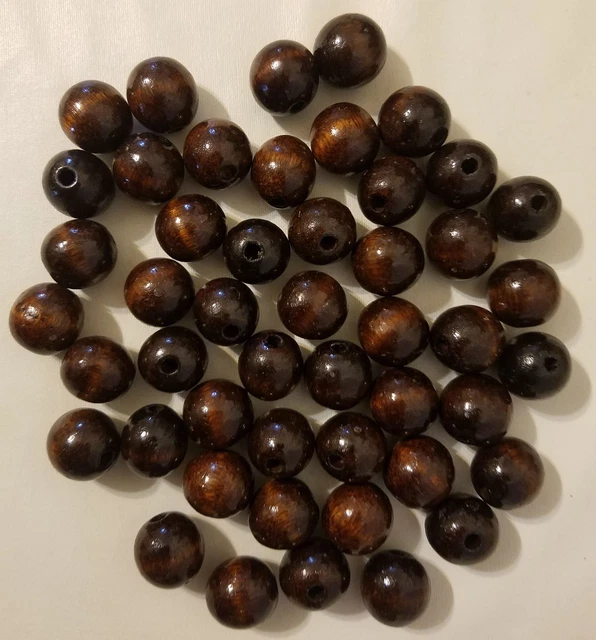 Lot of 50 Vintage 22mm 3/4" Round Walnut Brown Wood Macrame Craft Jewelry Beads