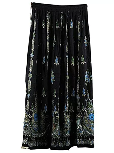 Women's Sequin Skirt Rayon Long Ankle Length Skirt with Drawstring Bohemian