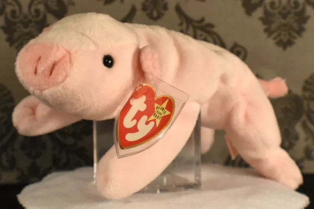 Ty Beanie Babies "Squealer" 1993 8.5"  Pink Pig    Living in a Pig Pen