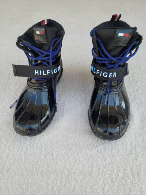 TOMMY HILFIGER HUSKI Snow Boots Rain Shoes SZ 8 Black Faux Fur Lined ...