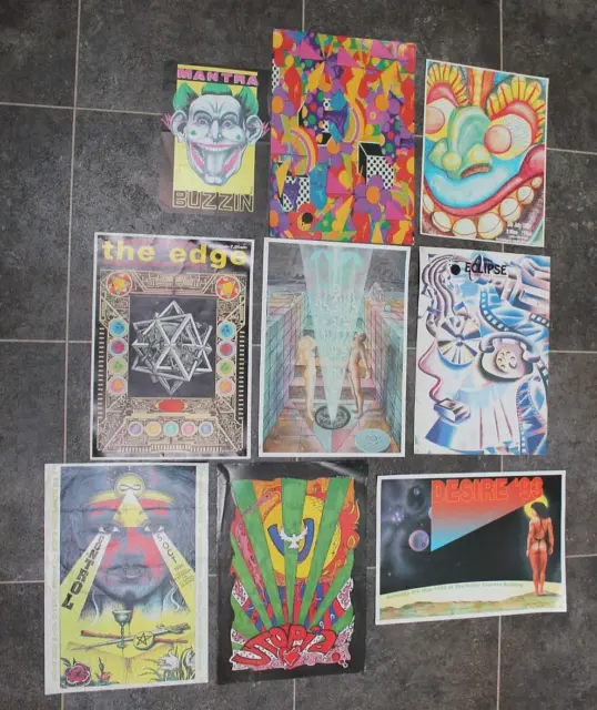 9 Rare 1991 1992 Rave Flyers Eclipse Utopia Pirate Club May Day spectacular