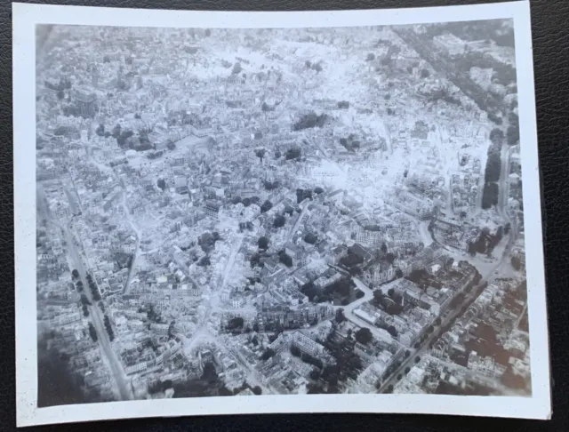 1945 Ww2 Real Black White Aerial Photo A Destroyed Bombed City Cologne Germany