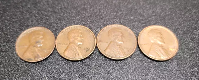 Penny Lot One Cent Wheat Lincoln 1940's 1950's 4 Mint Mark Coin Pennies Head