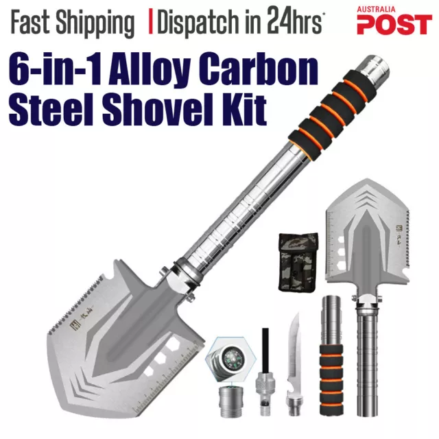 6-in-1 Shovel Kit Alloy Steel 180 Degree Foldable Camping Shovel Multitools Kit