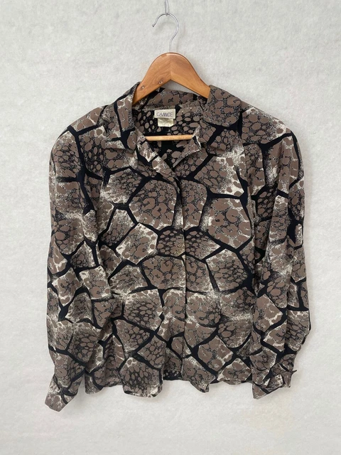 Camicia da donna a maniche lunghe marrone design pelle di serpente taglia large vintage