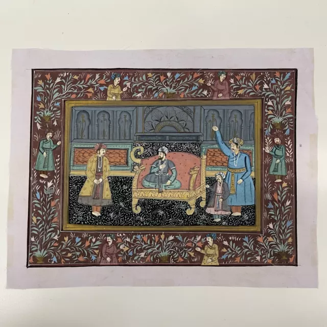 Indien Image Gouache Peinture Vintage Main Peint Sur Soie