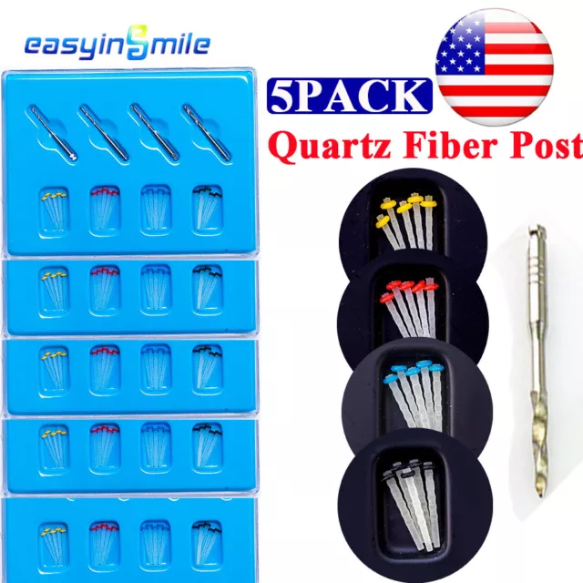 Easyinsmile Dental Quartz Glass Screw Endo Resin Pile Fiber Post& Drills 5Pack