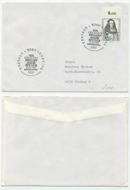 08624 - Mi.Nr. 1235 - Ersttagsbrief, FDC - Phlilipp Jakob Spener- Bonn 10.1.1985
