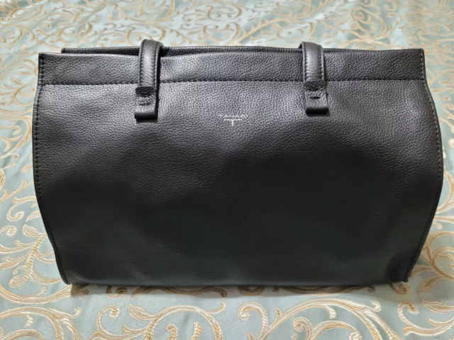 T Tahari Sienna Leather Tote Handbag Black Purse