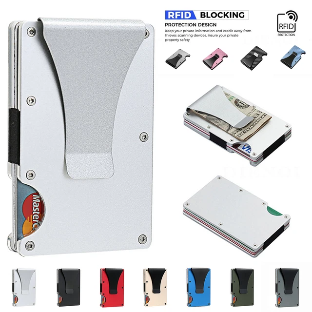 Mens Carbon Fiber RFID Blocking Clip Wallet Money Slim Credit Card Holder Metal 13