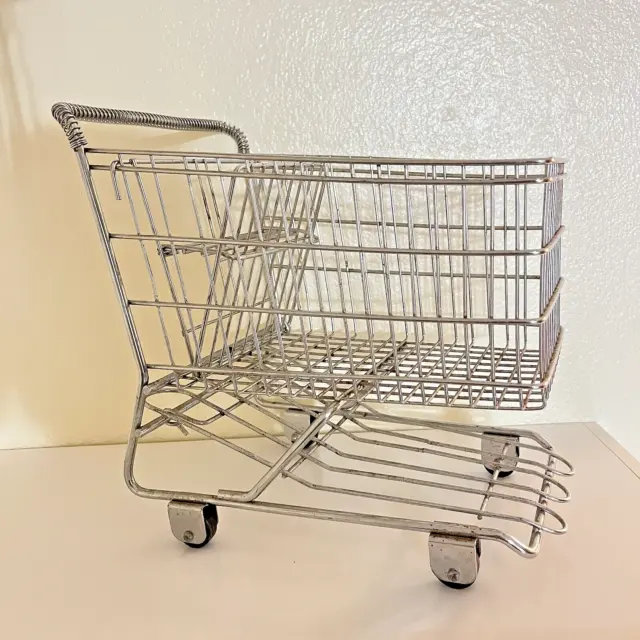 Vintage Small Metal Toy Shopping Cart Realistic w/Rolling Wheels