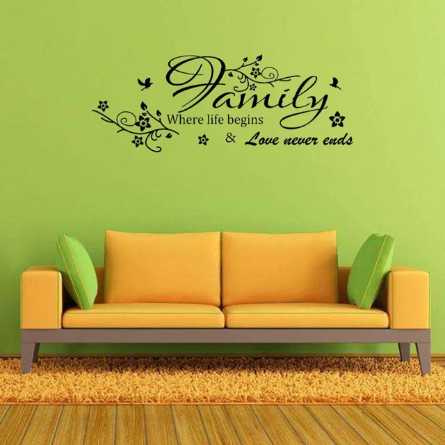 Familia donde empieza la vida amor nunca termina citas tatuaje de pared vinilo desmontable