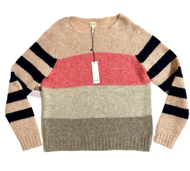 Rebecca Taylor Sweater La Vie Textured Soft Stripe Pullover Pink Sz L NWT $295