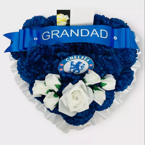 Artificial Chelsea Funeral Flowers heart Wreath Memorial Grave Tribute Dad blue