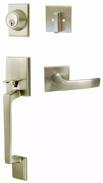 Satin Nickel Modern Square Door Lever Handle Entry/Privacy/Passage/Deadbolt