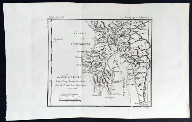 1786 Du Bocage Antique Map of Messenian Gulf & Peninsula, Ionian Sea, Greece