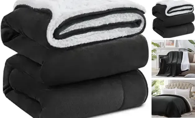 Manta de lana Sherpa tamaño invierno cama gruesa pesada extra cálida reina gris oscuro