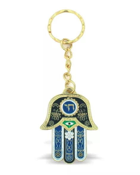 Bleu Hamsa Chai Porte-clés chaîne Mauvais Œil Main Fatima Avec Voyageurs Prière