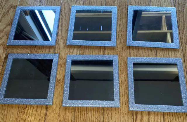 Set Of 6 Silver Sparkle Mirror Coaster