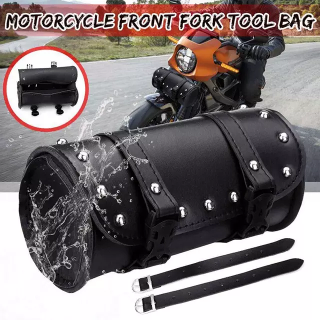 PU-Leather Black Motorcycle Tool Saddle Bag Fork Luggage Small Pouch Roll B6 L7