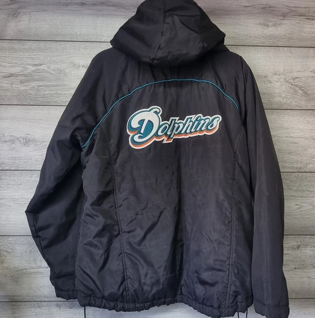 NFL Pro Line Miami Dolphins Spell Out Puffer Jacket Black / Green - Size Large