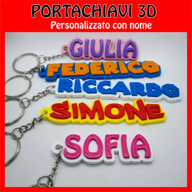 Portachiavi 3D con nome personalizzato 2 colori. Per Scuola Asilo Cartella Zaino