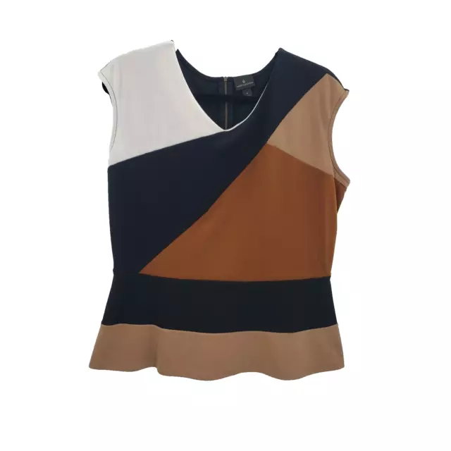 Worthington Large Colorblock Peplum Knit Top Womens Black Brown White Sleeveless