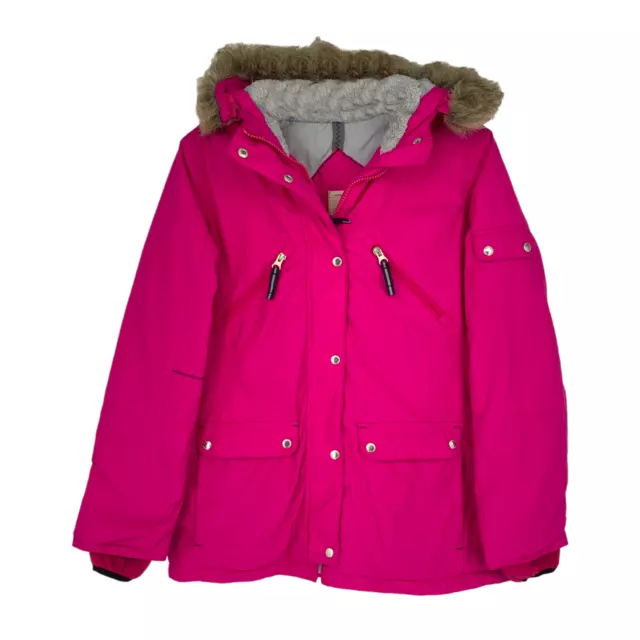 Lands' End Kids' Sz XL 16 Hot Pink Down Parka Fur Trimmed Hooded Jacket Coat
