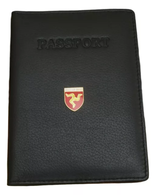 Isle of Man Shield Leather Passport Cover Black Holder RFID Safe 472