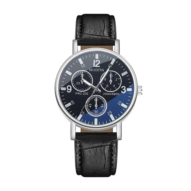 Montre Bracelet Homme Vintage Swiss Line Mouvement Quartz - Cadran Argenté, Bracelet Cuir Noir