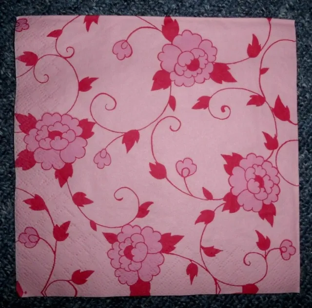 Servietten Serviettentechnik  * 3 Stück - Blumen Ranken Rosa Pink *alt