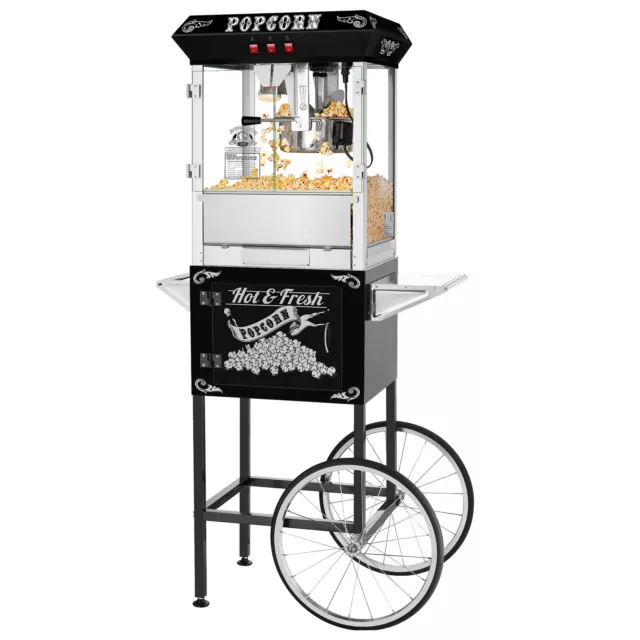 Professional Popcorn Machine with Cart  8 oz Popper with Stainless Steel Kettle