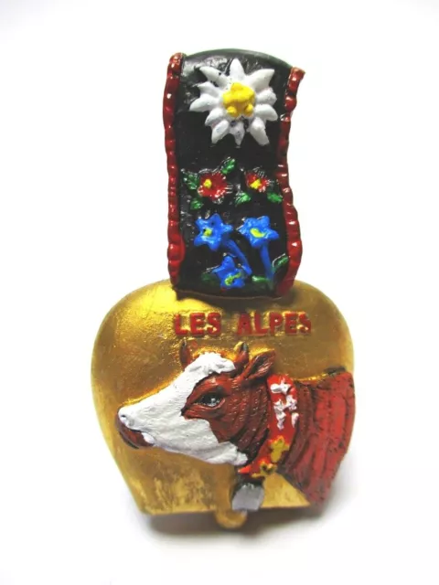 Kuh Glocke Alpen Edelweiss Magnet Polyresin Souvenir Frankreich