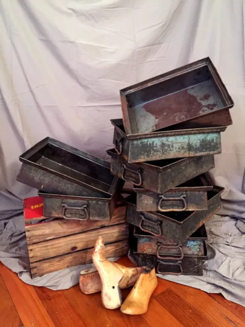 Vintage Industrial Stackable Parts Bins – Metal – Compact Size – Great Patina