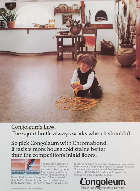 Congoleum Floors Print Ad Chromabond Household Stain Advertisement 1984 Ephemera