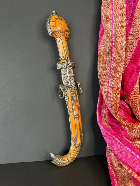 Old Moroccan Koumiya Berber Dagger with Local Silver and Oxen Scabbard