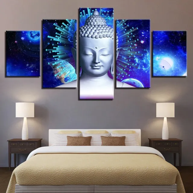 Buddha Planets Outer Space 5 Piece Canvas Print Wall Art
