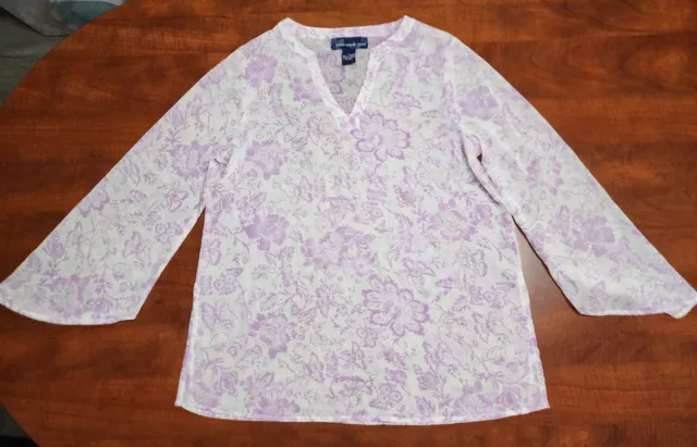 Susan Graver Woman's Lilac and White Floral Long Sleeve Tunic Blouse Size S