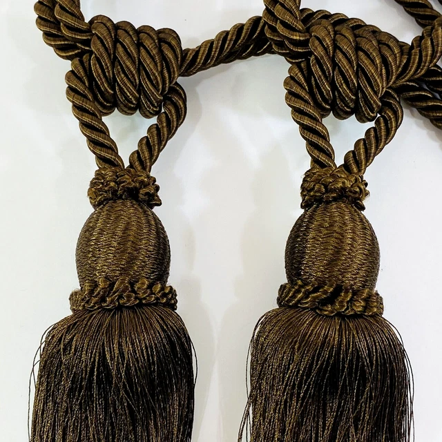 Curtain Tie Backs Tassels Swags Drapery Large Rich Brown Bronze Pair NEW 2