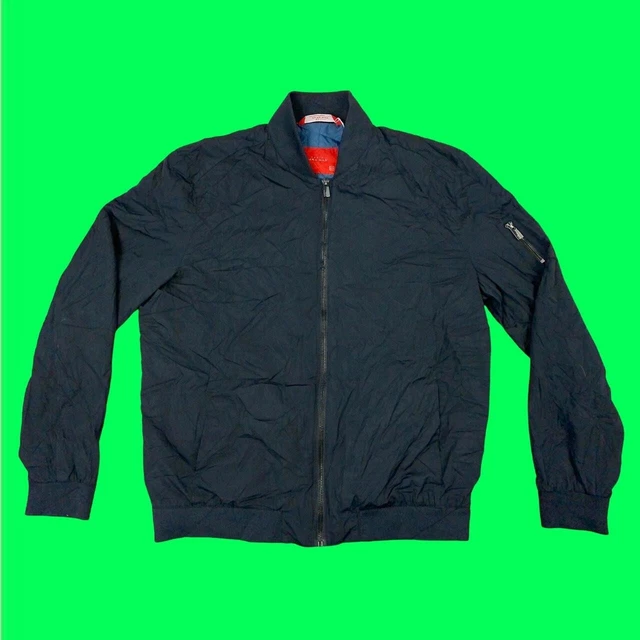 ZARA MAN Long Line Smart Bomber Jacket, Full Zip Up Closure, Navy, XL