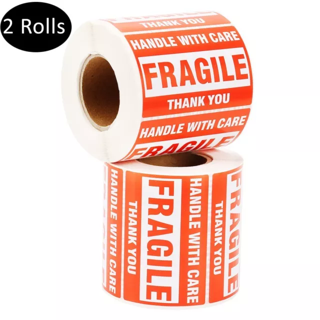 2 Rolls 2x3 Fragile Stickers Handle with Care Thank You Mailing Labels 500/Roll