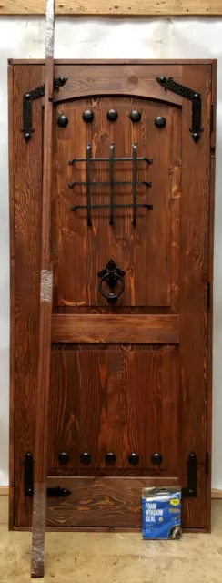 Rustic reclaimed lumber square top door solid wood castle winery outswing