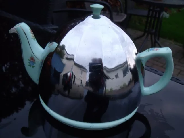 Retro Heatmaster Style 1950s Tea Pot with Chrome Cover ~ Great for Displaying.