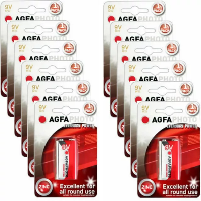 12 x AGFA PHOTO 9V Batteries MN1604 6LR61 PP3 BLOCK 6F22 EVERYDAY POWER