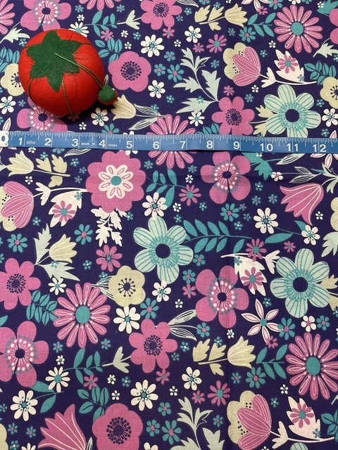 New Pink & Turquoise Modern Floral Print Cotton Fabric - FQ Or Continuous Cut