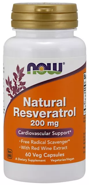 NOW Foods Natural Resveratrol with Red Wine Extract, 200mg - 60 vcaps