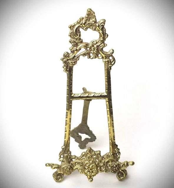 Antique Heavy Solid Ornate Brass Picture/Plate Easel 10" Tall