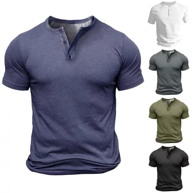 Stilvolles kurzärmeliges Oberteil-T-Shirt mit Knopf-V-Ausschnitt für Herren He