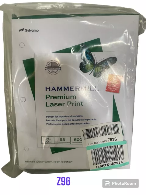 Hammermill Laser Print Office Paper 3-Hole Punch 98 Brightness 24lb Ltr White